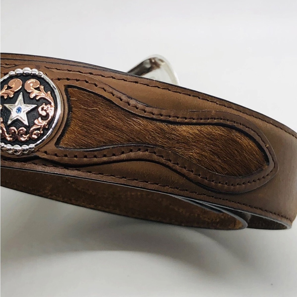 Ranger Belt Company Genuine Leather, Cowhide Hair Belt Star  Concho WB3220 Sz 44 - Picture 5 of 8
